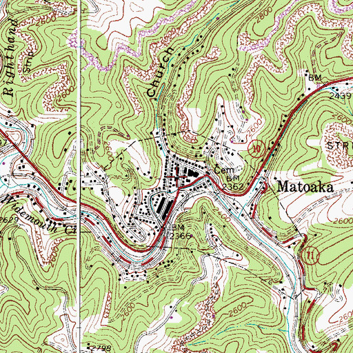 Topographic Map of Matoaka Post Office, WV