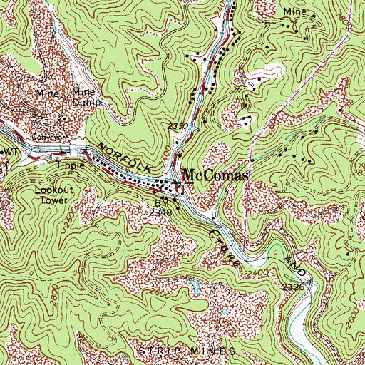Topographic Map of McComas Post Office, WV