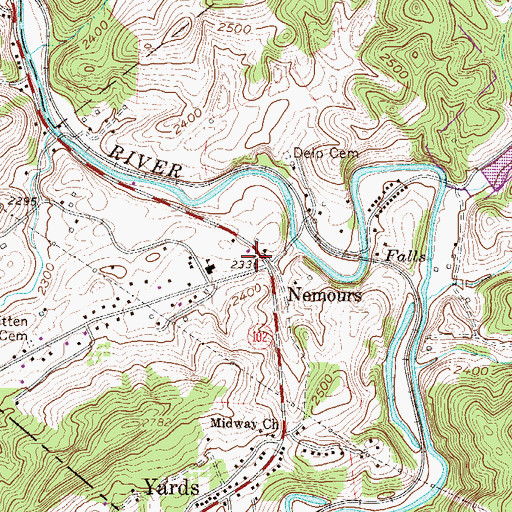 Topographic Map of Nemours Post Office, WV