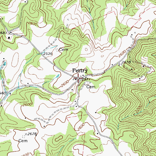 Topographic Map of Pettry Post Office (historical), WV