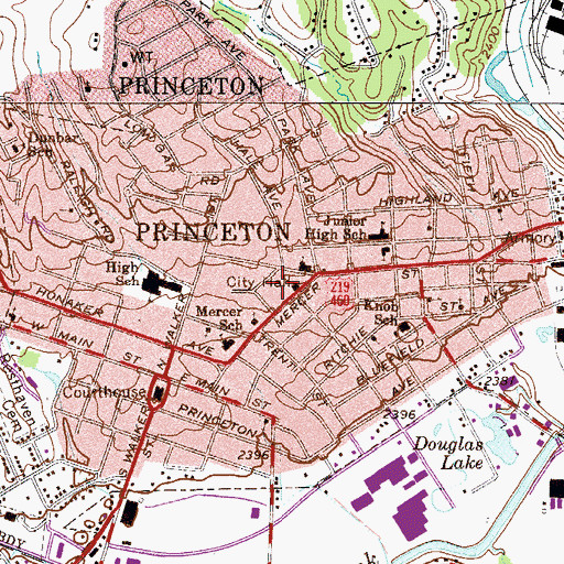 Topographic Map of Princeton Post Office, WV