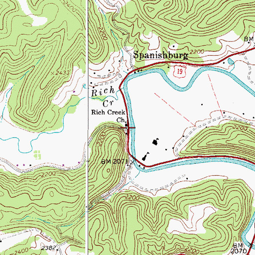 Topographic Map of Spanishburg Post Office, WV