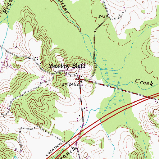 Topographic Map of Meadow Bluff Post Office, WV