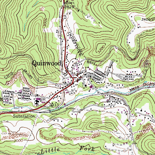 Topographic Map of Quinwood Post Office, WV