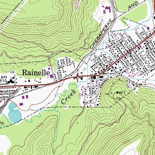 Topographic Map of Rainelle Post Office, WV