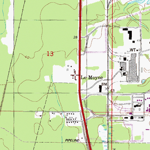 Topographic Map of Le Moyne, AL