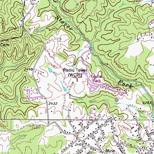 Topographic Map of WIWS-AM (Beckley), WV