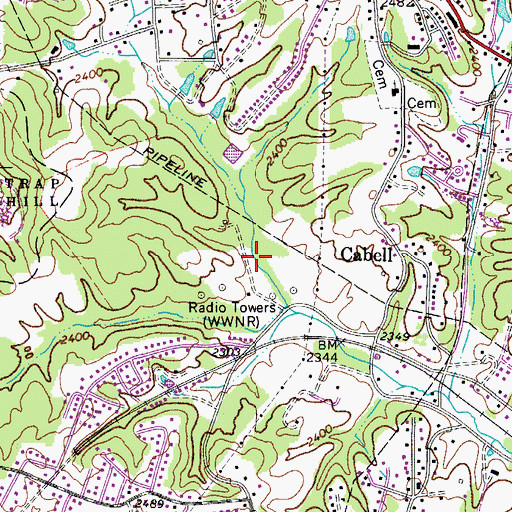 Topographic Map of WWNR-AM (Beckley), WV