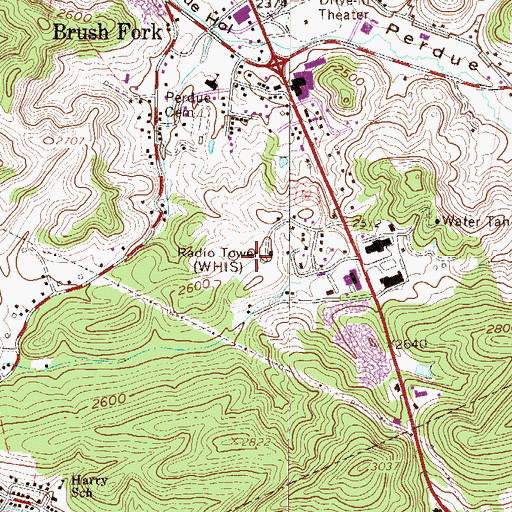 Topographic Map of WHIS-AM (Bluefield), WV
