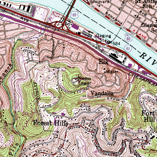 Topographic Map of WVSR-AM (Charleston), WV
