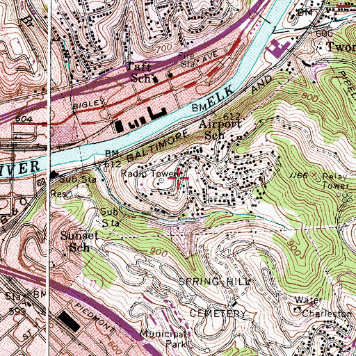 Topographic Map of WCZR-AM (Charleston), WV