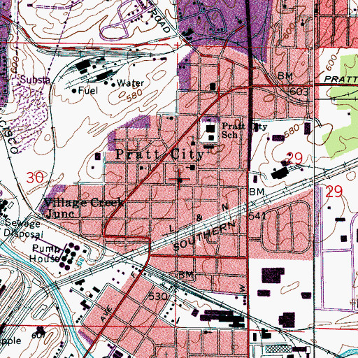 Topographic Map of First Baptist Church of Pratt City, AL