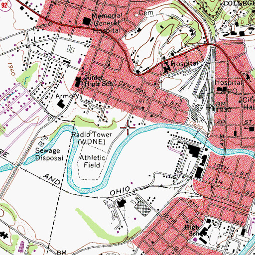 Topographic Map of WDNE-AM (Elkins), WV