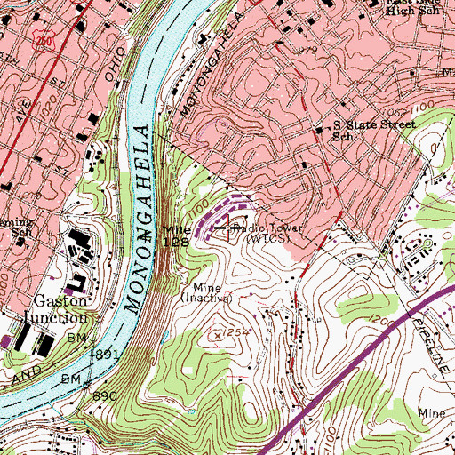 Topographic Map of WTCS-AM (Fairmont), WV
