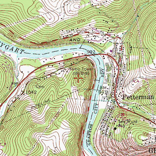 Topographic Map of WTBZ-AM (Grafton), WV