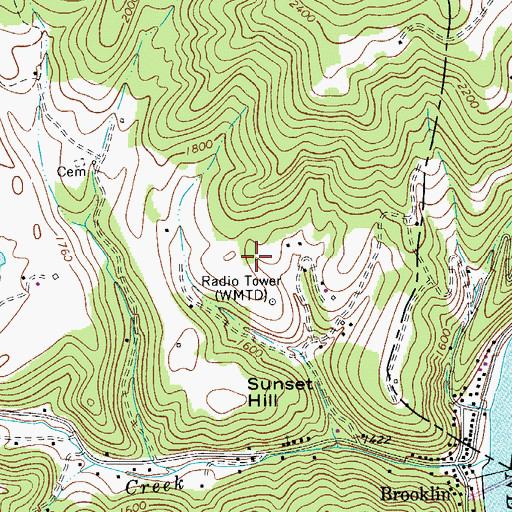 Topographic Map of WMTD-AM (Hinton), WV