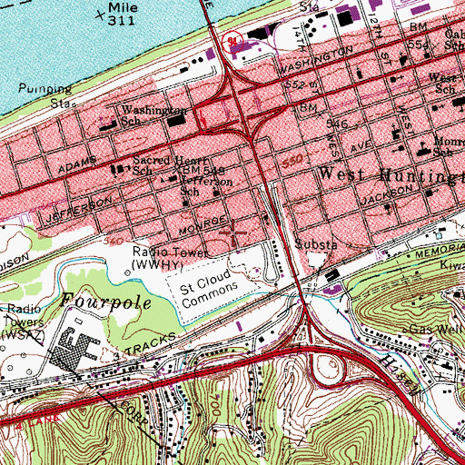 Topographic Map of WHRD-AM (Huntington), WV