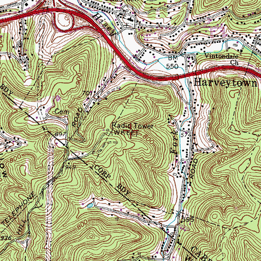 Topographic Map of WKEE-AM (Huntington), WV