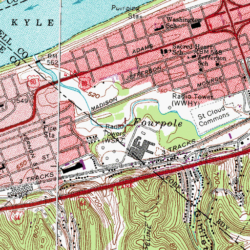 Topographic Map of WRVC-AM (Huntington), WV