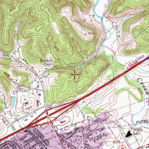 Topographic Map of WVKV-AM (Hurricane), WV