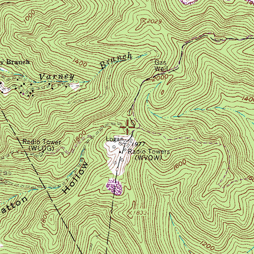 Topographic Map of WVOW-AM (Logan), WV