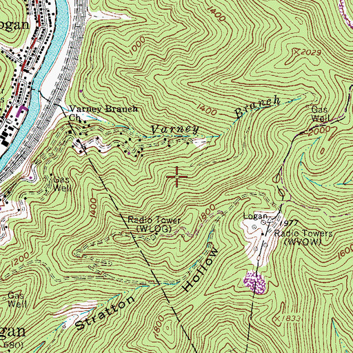 Topographic Map of WLOG-AM (Logan), WV