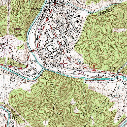 Topographic Map of WZAC-AM (Madison), WV