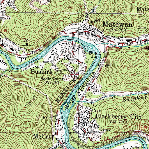 Topographic Map of WHJC-AM (Matewan), WV