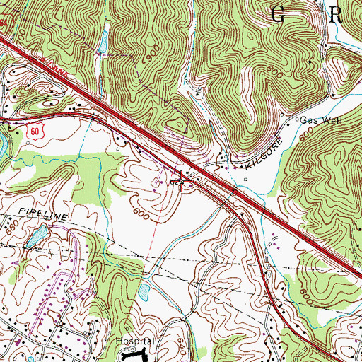 Topographic Map of WNST-AM (Milton), WV