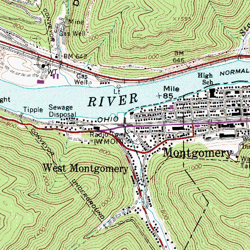 Topographic Map of WMON-AM (Montgomery), WV