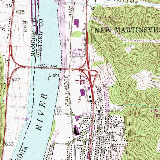 Topographic Map of WETZ-AM (New Martinsville), WV