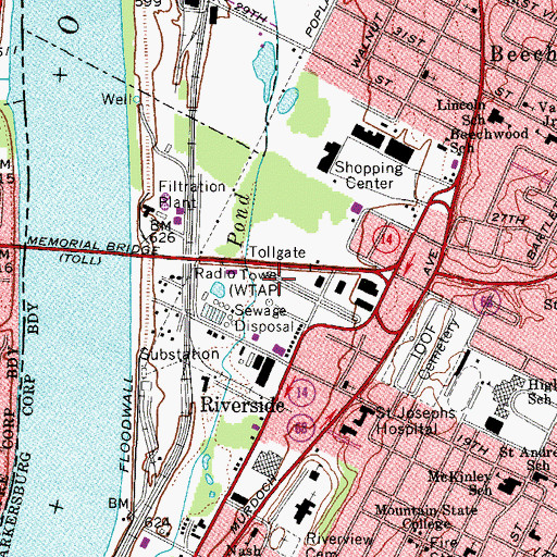 Topographic Map of WKYG-AM (Parkersburg), WV