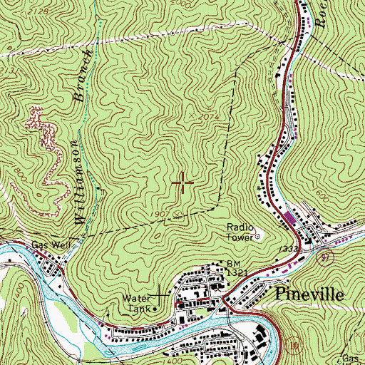 Topographic Map of WWYO-AM (Pineville), WV
