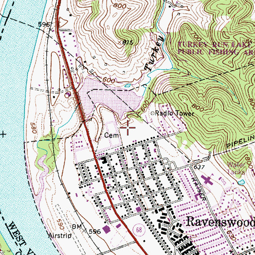 Topographic Map of WMOV-AM (Ravenswood), WV