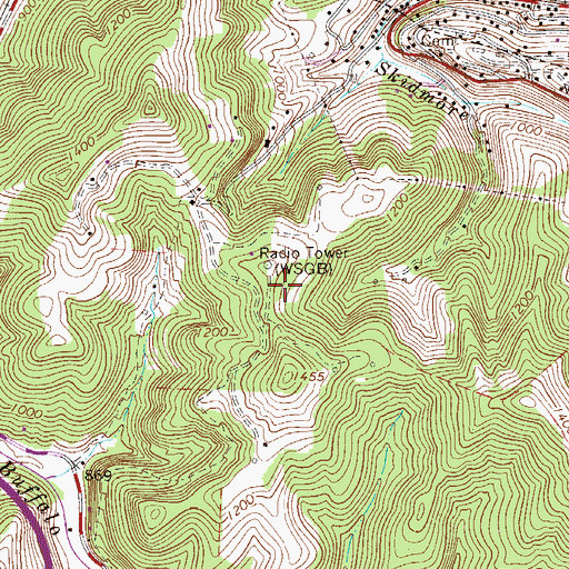 Topographic Map of WSGB-AM (Sutton), WV