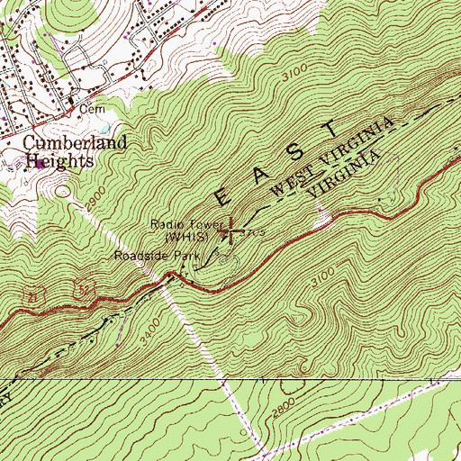 Topographic Map of WHAJ-FM (Bluefield), WV