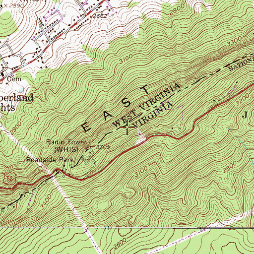 Topographic Map of WPIR-FM (Bluefield), WV