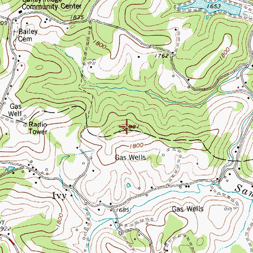 Topographic Map of WBUC-FM (Buckhannon), WV