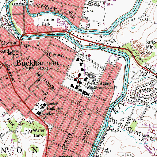 Topographic Map of WVWC-FM (Buckhannon), WV