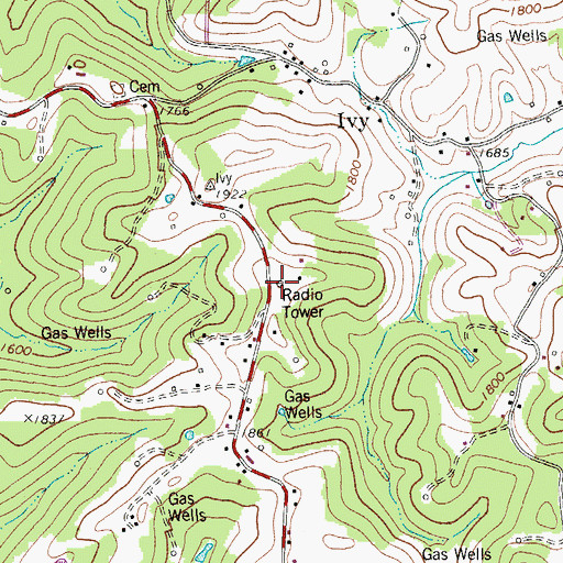 Topographic Map of WBTQ-FM (Buckhannon), WV