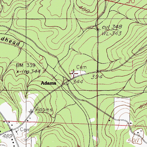 Topographic Map of Adams, AL