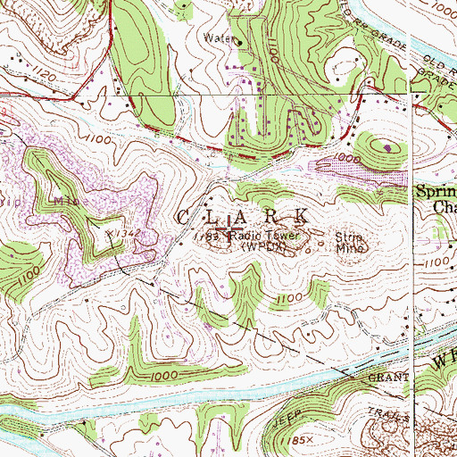 Topographic Map of WPDX-FM (Clarksburg), WV