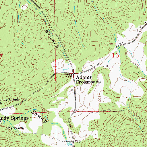 Topographic Map of Adams Crossroads, AL