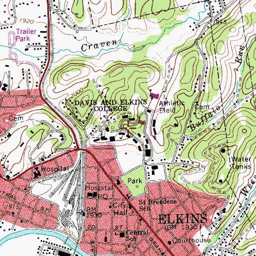 Topographic Map of WCDE-FM (Elkins), WV