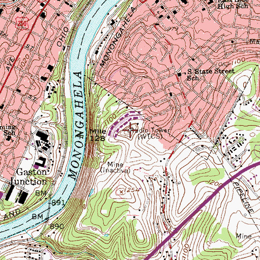 Topographic Map of WRLF-FM (Fairmont), WV