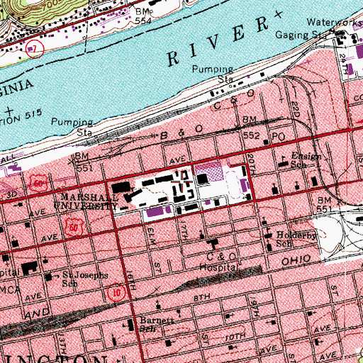 Topographic Map of WMUL-FM (Huntington), WV