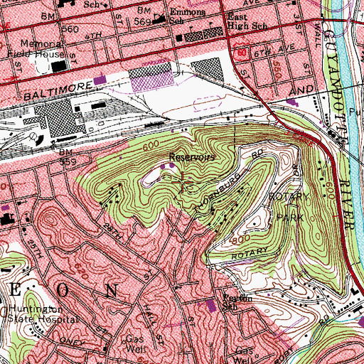 Topographic Map of WTCR-FM (Huntington), WV