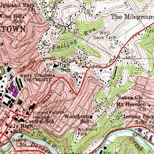 Topographic Map of WWVU-FM (Morgantown), WV
