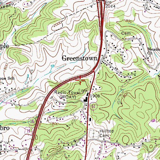 Topographic Map of WAXS-FM (Oak Hill), WV