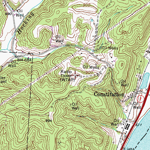 Topographic Map of WXKX-FM (Parkersburg), WV